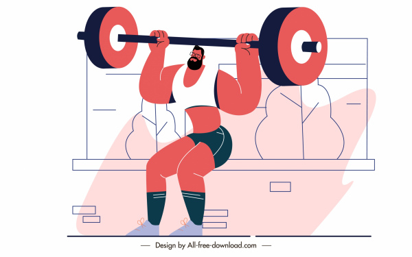 sport pittura peso sollevamento uomo schizzo cartone animato personaggio