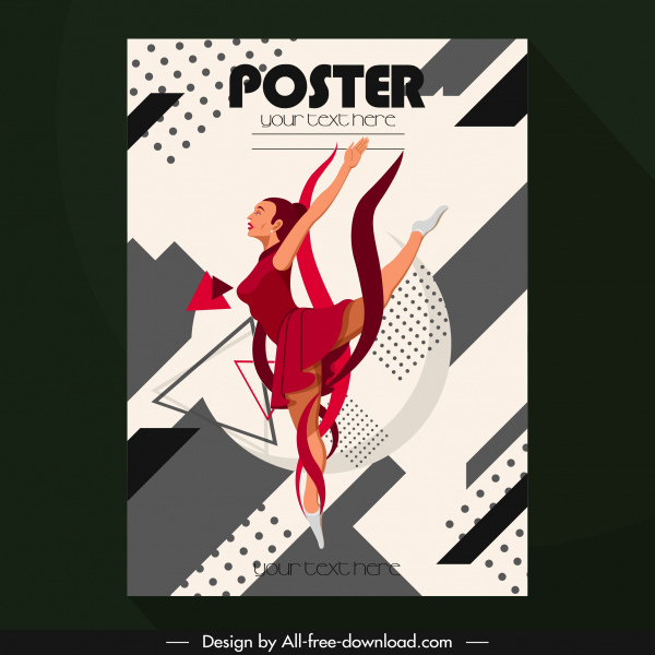 manifesto sportivo ballerina schizzo colorato cartone animato personaggio