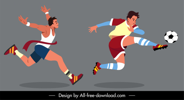 ícones esportivos atléticos personagens de desenho animado esboço design dinâmico