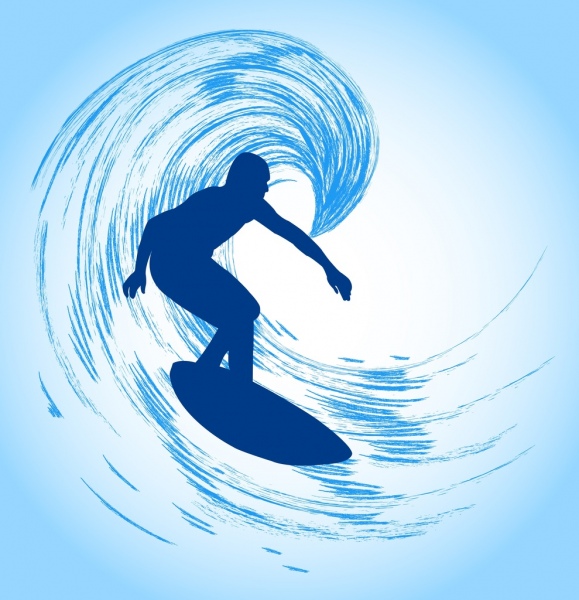 Nền thể thao của biểu tượng, đường nét thiết kế người lướt sóng.