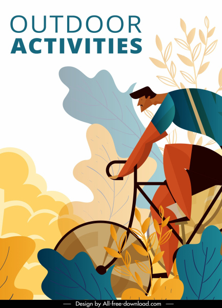 스포츠는 자전거 아이콘 다채로운 클래식 플랫 디자인 배너