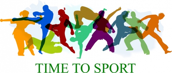 spanduk olahraga ikon seni bela diri desain siluet warna-warni
