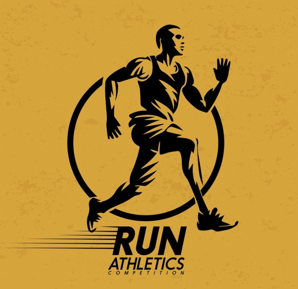 spanduk olahraga menjalankan ikon atletik desain retro kuning