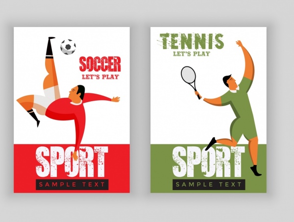 Sport-Banner setzt Fußball Tennis Thema Spieler Symbole