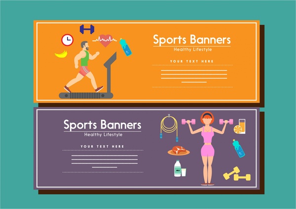 Desain banner manusia latihan olahraga pada warna latar belakang