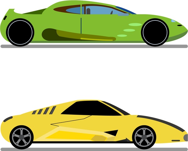 Sportwagen-Sammlung in grün und gelb