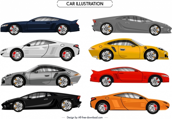 voitures de sport icônes design moderne coloré