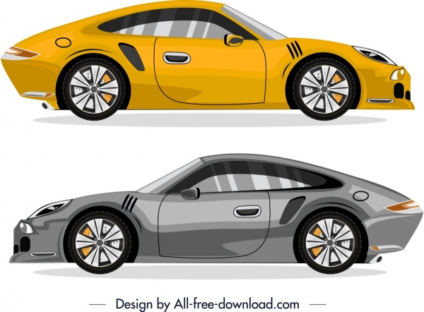 Спортивные автомобили иконы желтый серый современный дизайн