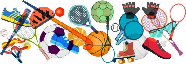 disposição de esportes projeto elementos multicoloridos ferramentas ícones