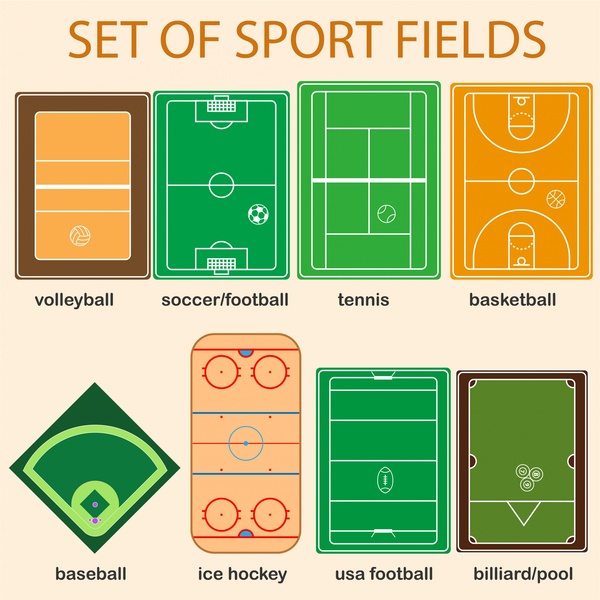 الرياضة مجموعات الحقول مع الرسم التوضيحي رسم ملونة