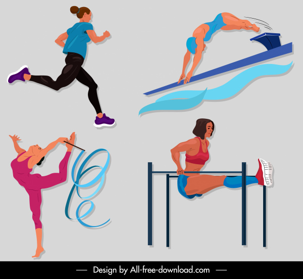 Sport-Ikonen sportliche Bewegung Skizze Cartoon-Design