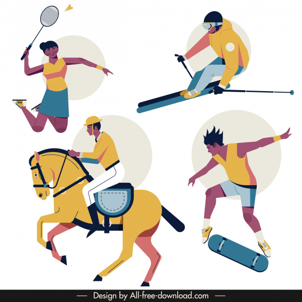 Sporty ikony Badminton jazda na łyżwach szkic