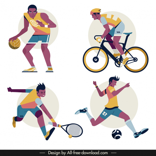 الرموز الرياضية الرجال ديناميكية رسم شخصيات الكرتون الرياضة المتجهات ناقل حر تحميل مجاني