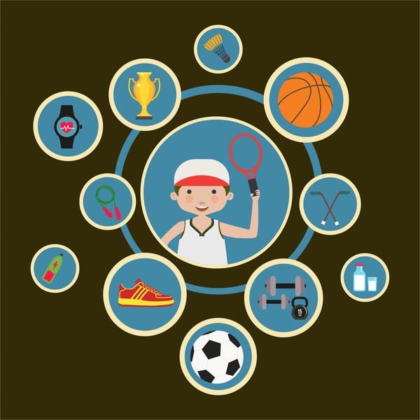 Спортивные иконки, изолированные с различными символами и инфографики