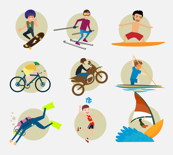 ikon olahraga vektor ilustrasi dengan berbagai gaya berwarna