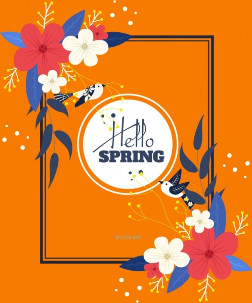 봄 배경, 조류, 꽃들, 아이콘, 고전, 장식