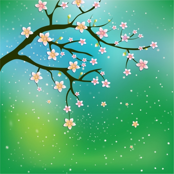 春背景桜飾り輝く緑背景