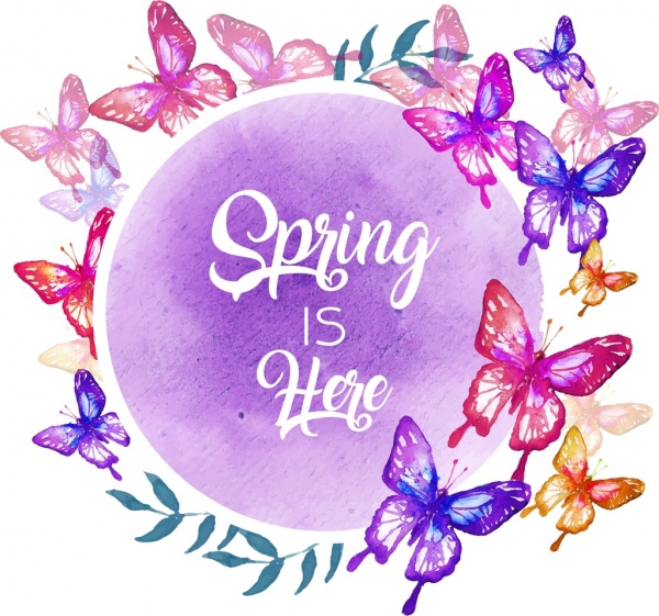 layout de círculo Primavera fundo colorido borboleta ícones