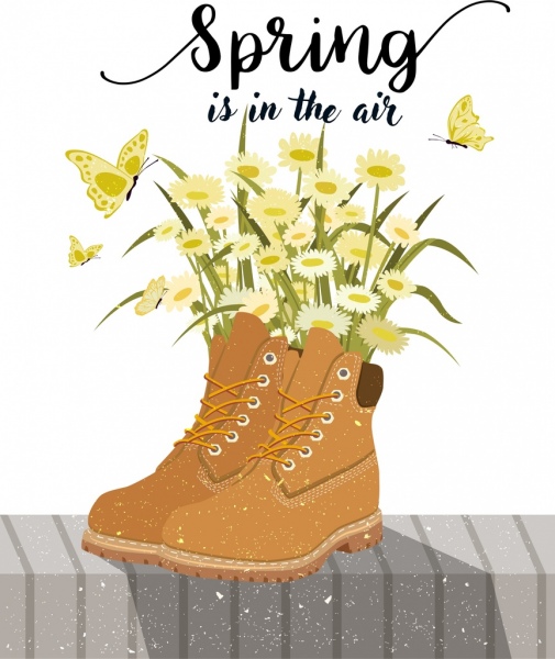 wiosnę banner kwiaty ozdobne buty ikony wystrój