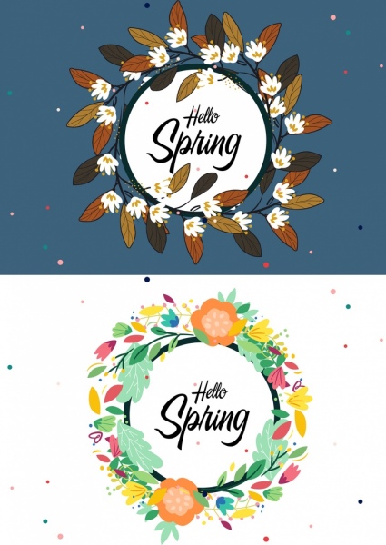 musim semi banner bunga daun dekorasi lingkaran tata letak