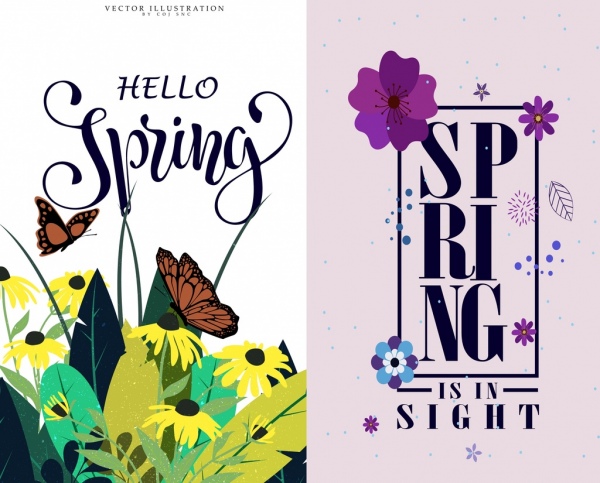 wiosna banner zestawy kwiaty motyle ikon dekoracji