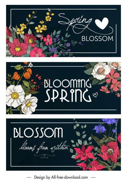 primavera modelli banner colorati fiori in fiore arredamento