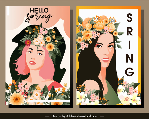 봄 배너 아름다운 여성 초상화 꽃 장식