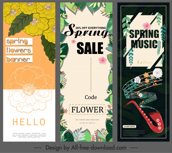 Frühling Banner Vorlagen Blätter Blumen Musik Dekor