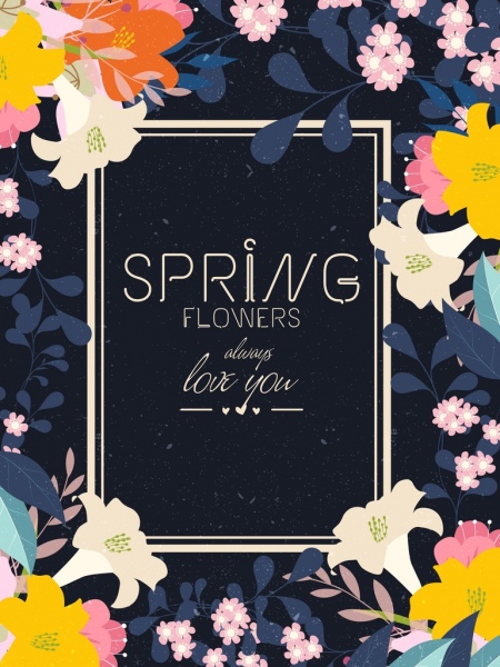 زهور الربيع الخلفية الملونة الرجعية إطار زخرفة النصوص