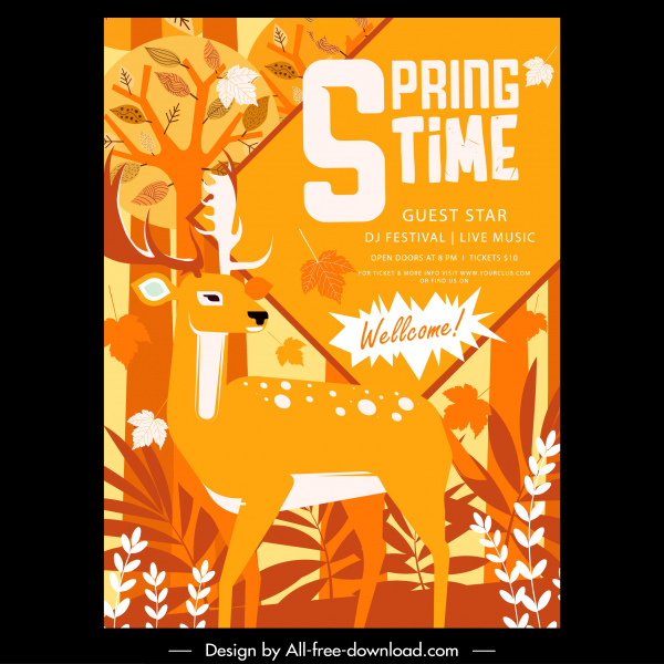 Spring Flyer dekorasi tanaman rusa alami Desain klasik