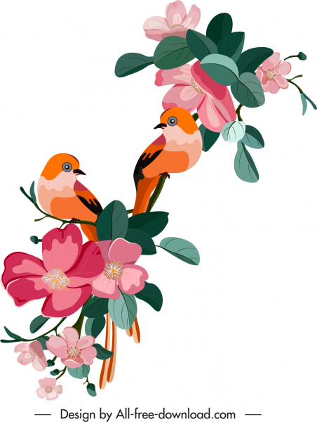 primavera pintura floras aves decoración colorido diseño clásico