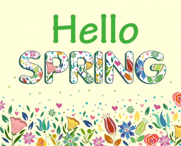 Frühlingsplakat bunte Blumen Texte Skizze