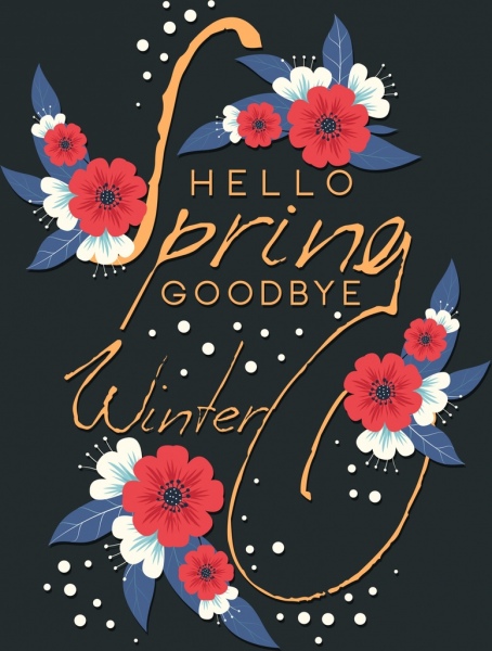 musim semi poster bunga kaligrafi gaya klasik gelap