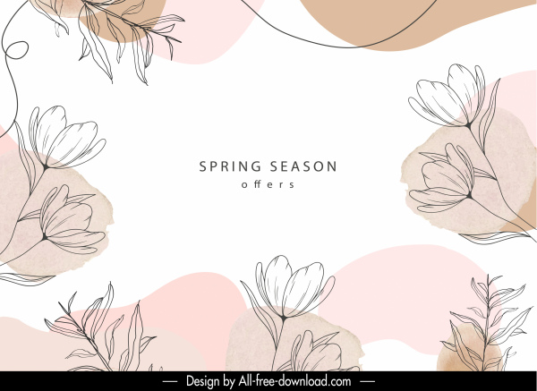 春の販売の背景テンプレート手描きの古典的な花の装飾