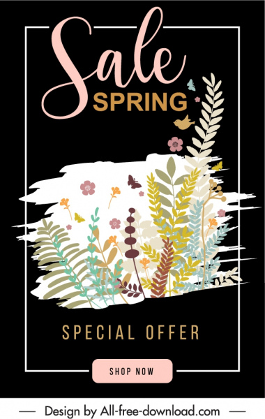 primavera venta banner colorido plano elementos de la naturaleza decoración