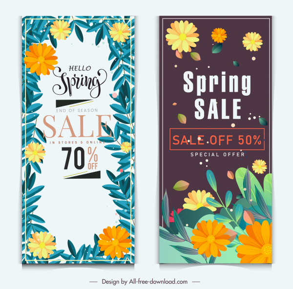 vendite primavera banner modelli multicolore flora disegno verticale