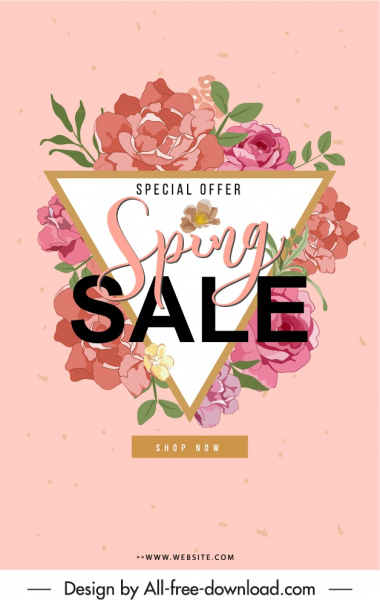 poster penjualan musim semi warna-warni dekorasi flora klasik yang elegan