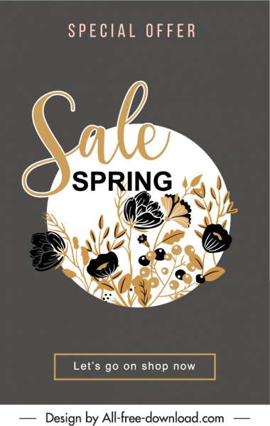 cartel de venta de primavera oscuro clásico dibujado a mano decoración botánica