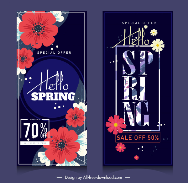 春季銷售海報垂直深色多彩花瓣裝飾