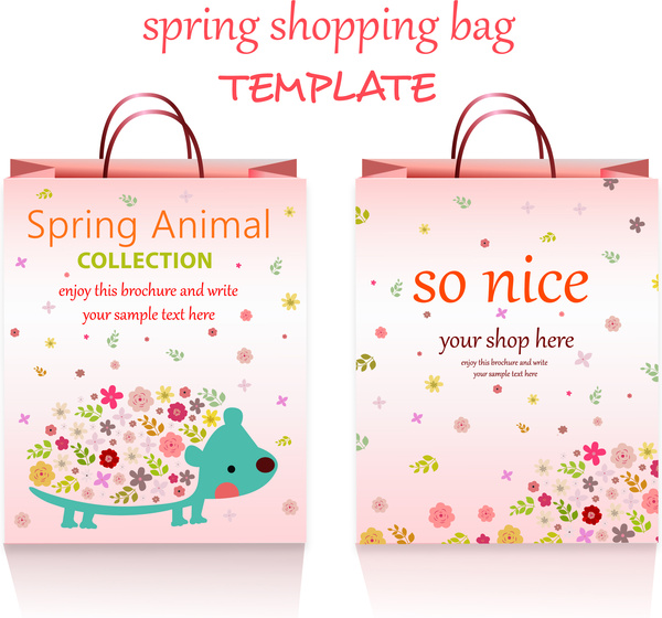春のかわいいスタイルとショッピング バッグ テンプレート デザイン