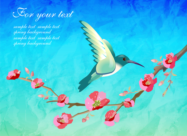 modelo de primavera com ilustração de pássaros e flores