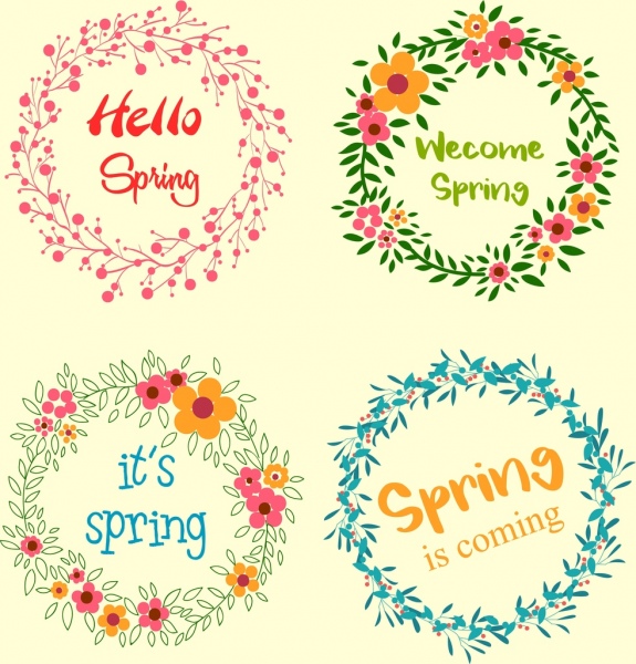musim semi karangan bunga ikon koleksi lingkaran bunga dekorasi