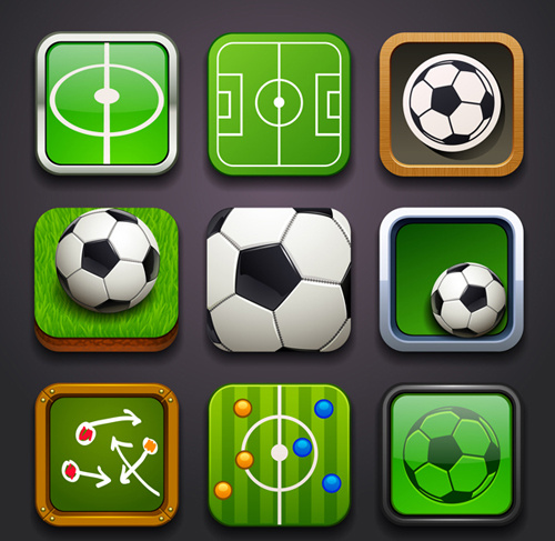 conjunto de vetores de ícones de bolas de futebol quadrado