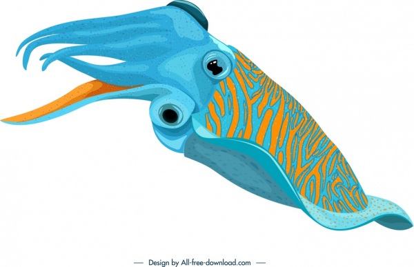 Icono de calamar Diseño 3D azul amarillo