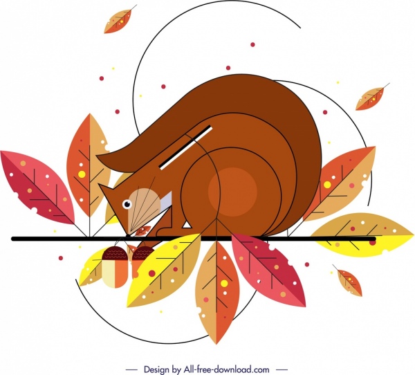 다람쥐 동물 그림 다채로운 평면 디자인