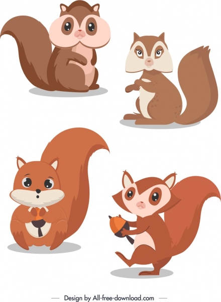 personagens de desenhos animados bonitos de ícones de esquilo colorido desenho