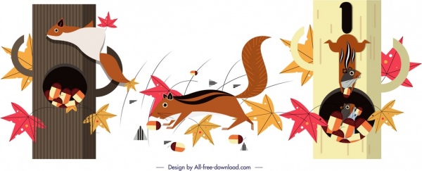 화려한 만화 스케치 그림 다람쥐 동물