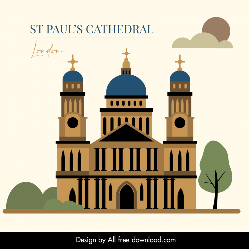 Catedral de San Pablo Cartel publicitario Diseño clásico plano Boceto simétrico