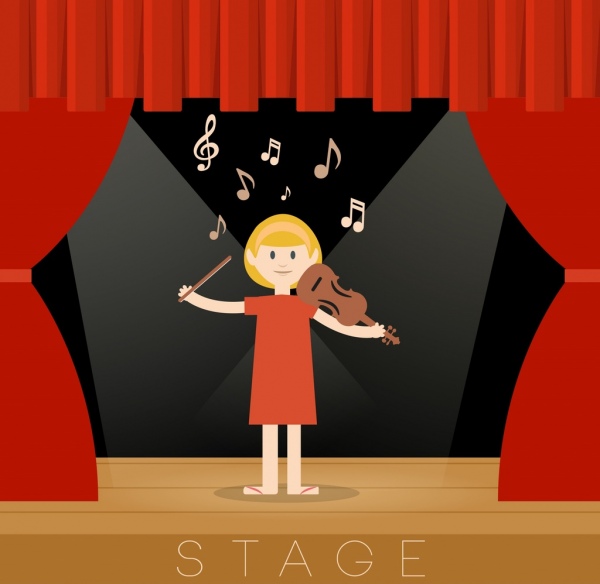 舞臺設計範本紅色窗簾裝飾小提琴手圖示
