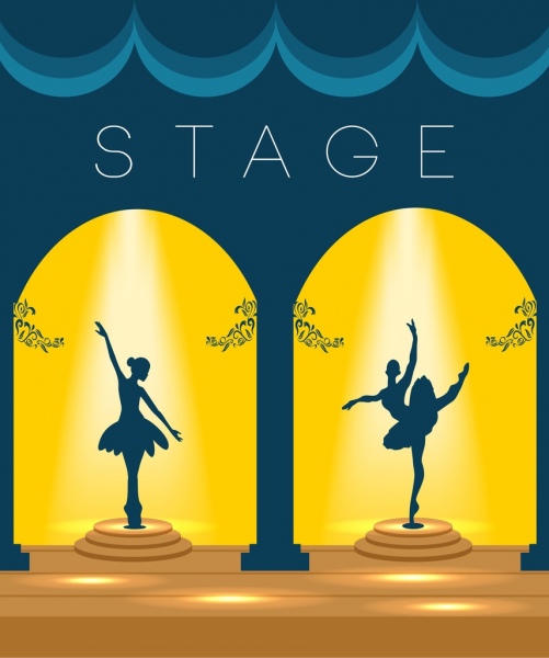 Bühne Designikonen Vorlage glänzende gelbe Dekoration ballerina